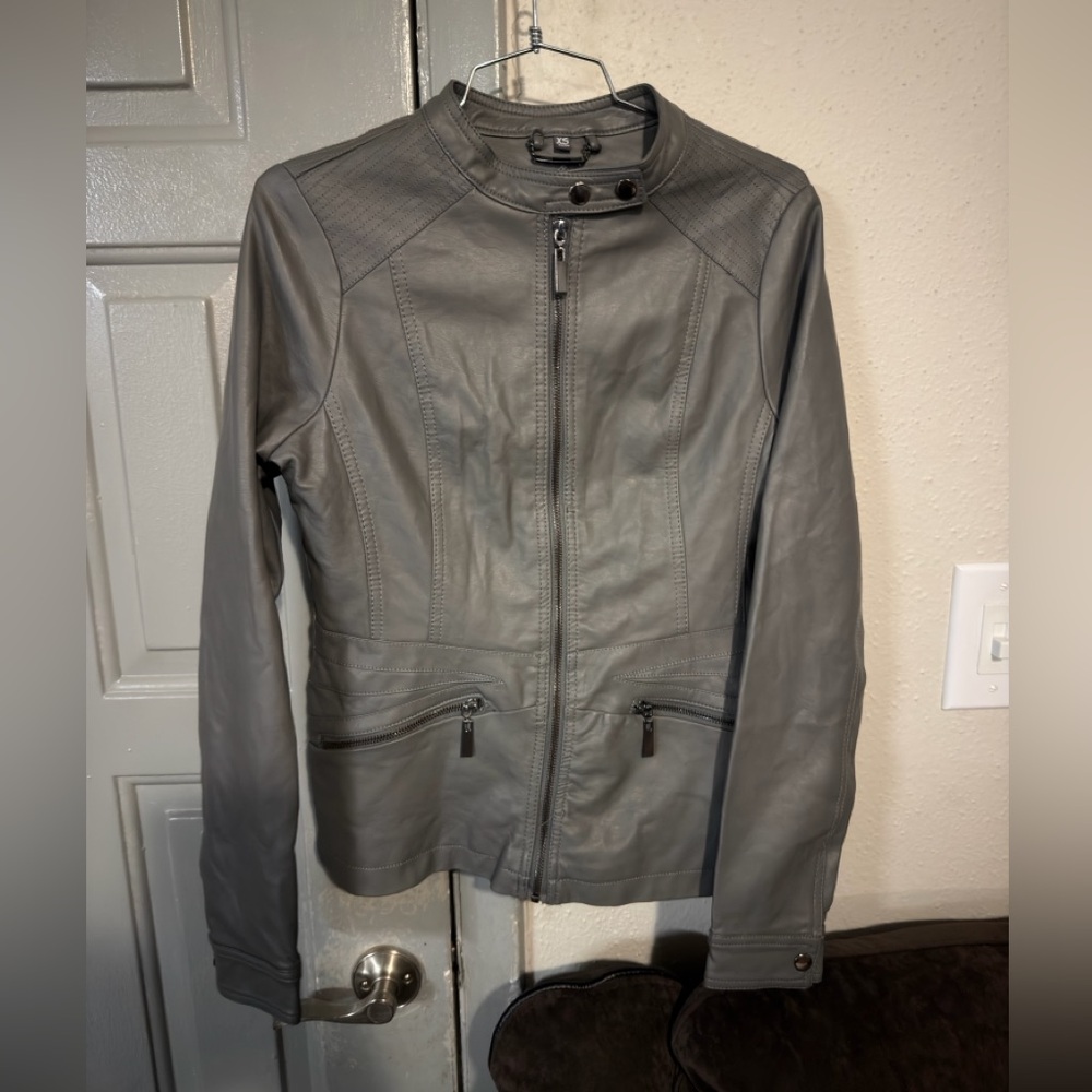 Jou Jou Black Faux Leather Jacket with Embossed Logo